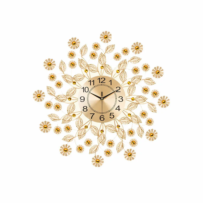 Hot, Chinese Creative Golden Wrought Iron 3D Wall Clock Modern Home Clock Living Room Mute Clock Fashion Decorative Quartz Clock