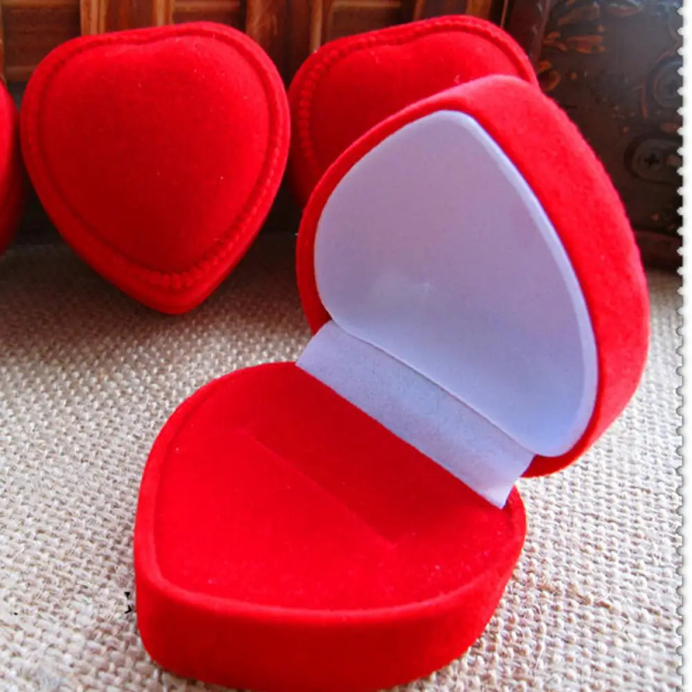 Бархатный Чехол без пыли с красным сердцем коробка для хранения ювелирных