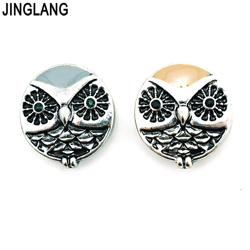 

JINGLANG 2 Color 18mm Snap Button Retro Owl Metal Clasp Button DIY Fashion Interchangeable Jewelry Accessories Free Shipping