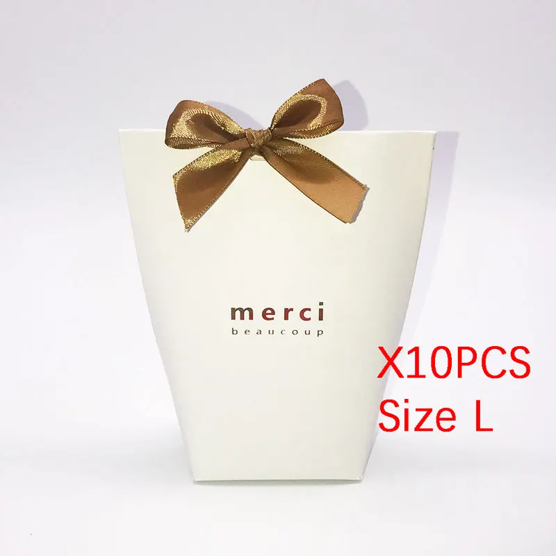 WHITE L A 10 шт высококлассные черные белые бронзовые "Мерси" конфеты мешок французский спасибо свадебный подарок коробка пакет день рождения любимые пакеты - Цвет: WHITE L A