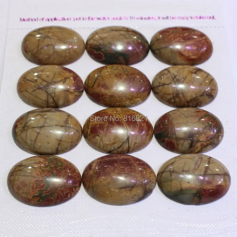 

( 12 Pieces/lot) 22x30mm Picasso Semi-precious stone stone Dome Oval Cabochon Flat Back stone cabochons for DIY Jewelry Making