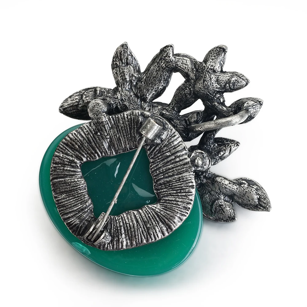 2018 Новое поступление Античная дерево с Натуральный камень Броши зеленый Смола