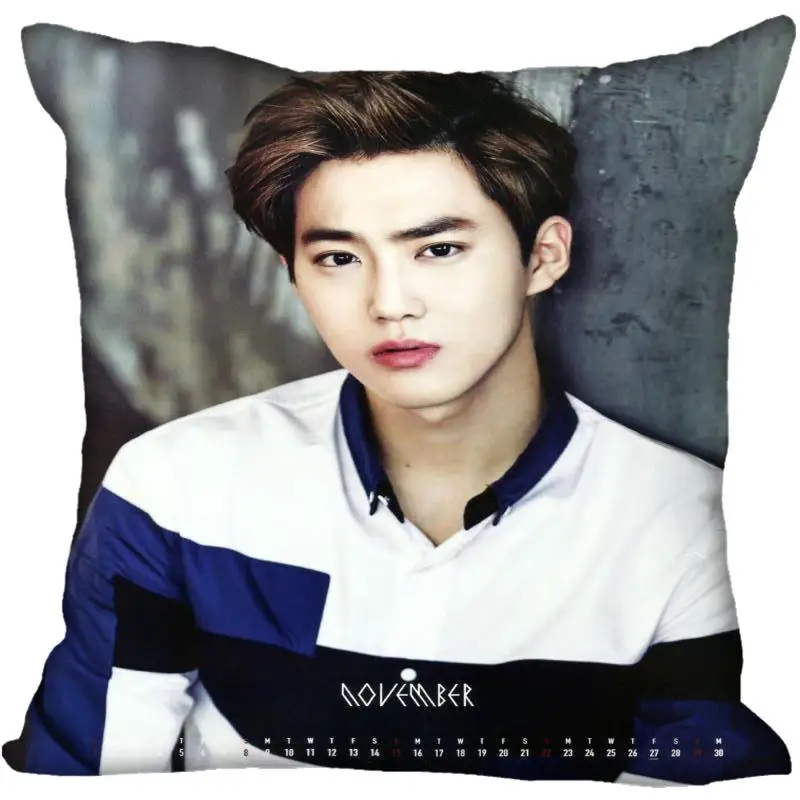 Наволочки New Custom Kpop EXO SUHO с печатью на квадратной наволочке для домашнего декора с застежкой-молнией из атласа (одна сторона).