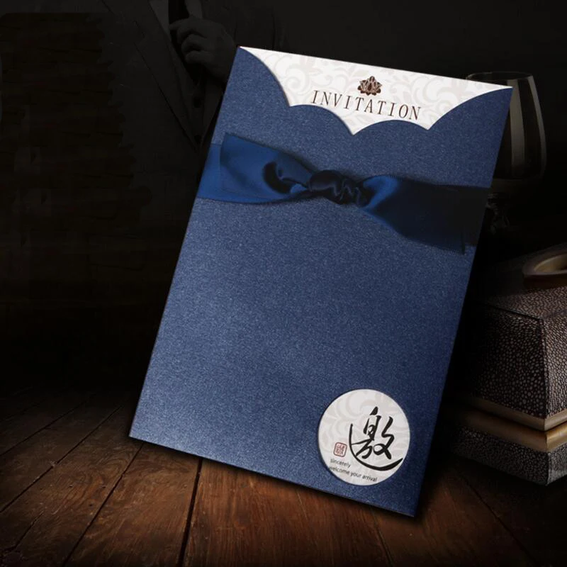 

10pcs/lot Ribbon Bow High-end Personalized Wedding Business Invitation Birthday Card Creative Housewarming Invitations
