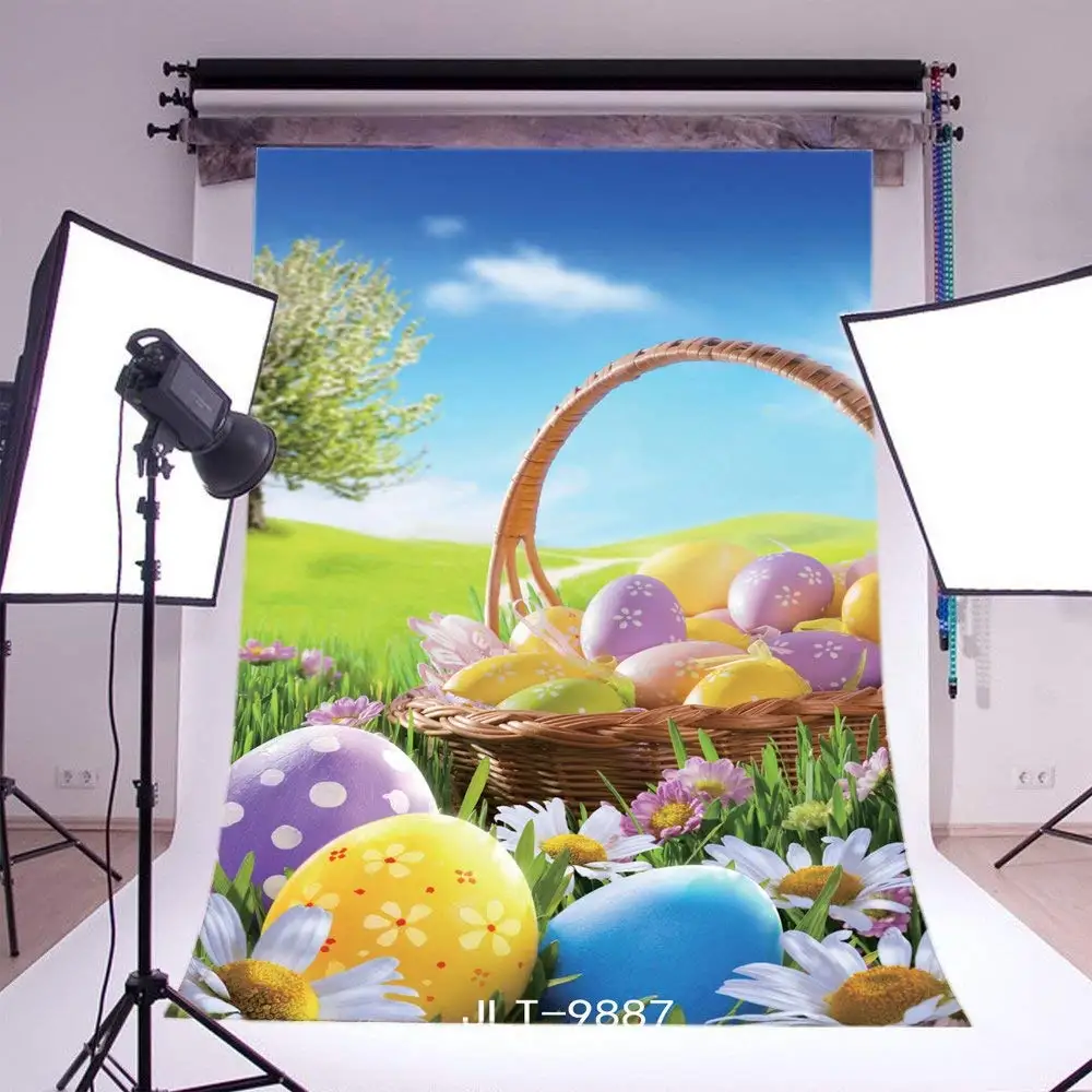 

Фон для фотосъемки Пасхальная тема яйца трава поле цветы