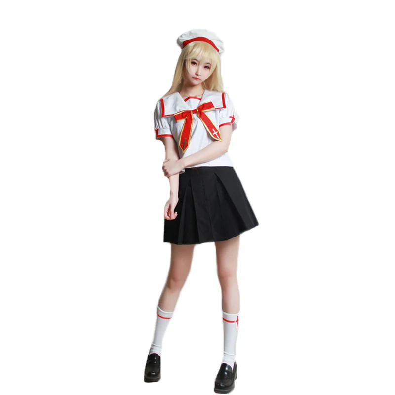 Fate/kaleid liner Prisma Illya Illyasviel von Einzbern Miyu Edelfelt summer school uniform Cosplay Costume with hat and socks |