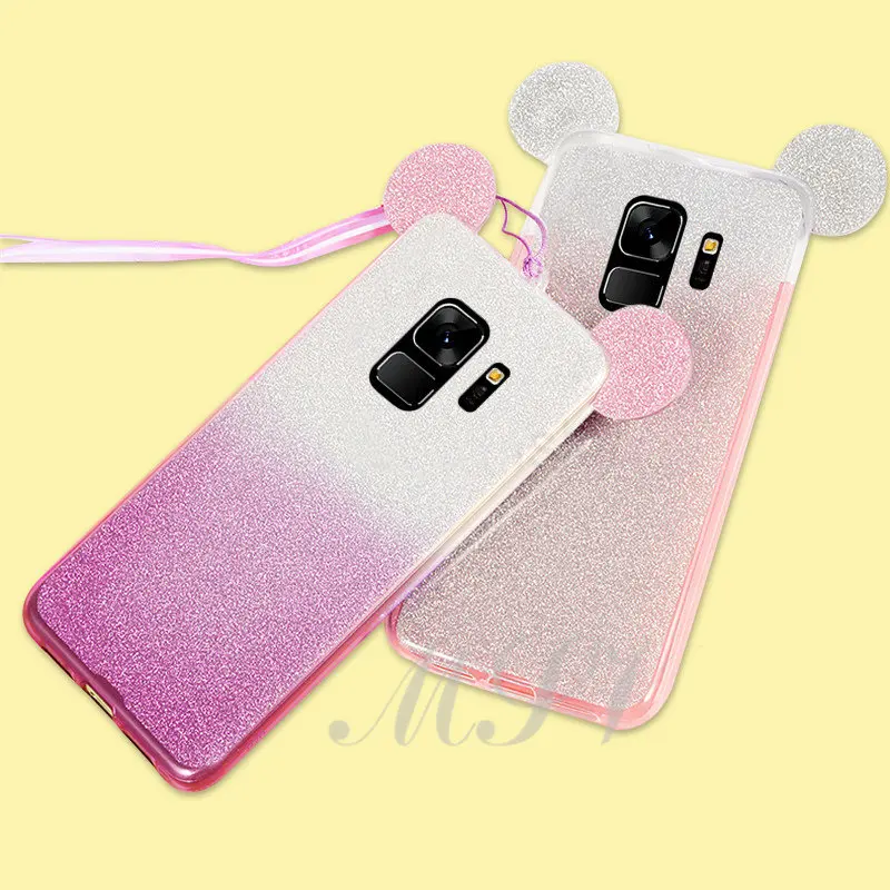 Gradient Minnie Mickey Mouse Ears Case For Samsung Galaxy S9 S7 S6 Edge S8 Plus S5 J3 J5 A5 A3 A7 J7 2017 2016 Glitte TPU |
