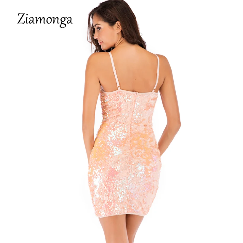 Ziamonga Для женщин 2019 вечерние платье Спагетти ремень блесток Bodycon сексу | Женская
