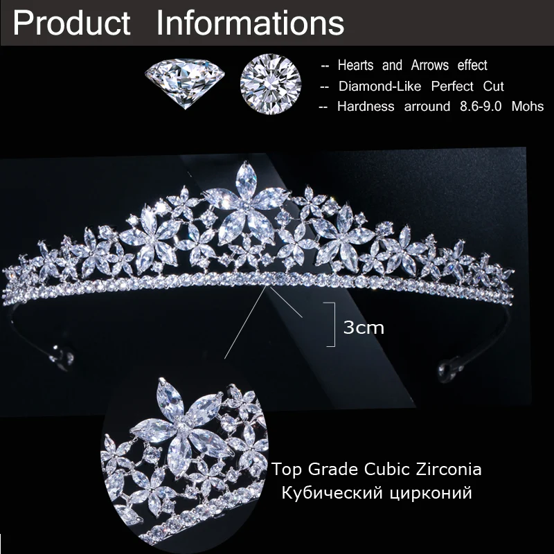 CWWZircons элегантный огранка маркиз, цирконивый цветок свадебные Королевская корона диадема роскошные украшения для волос невесты A001