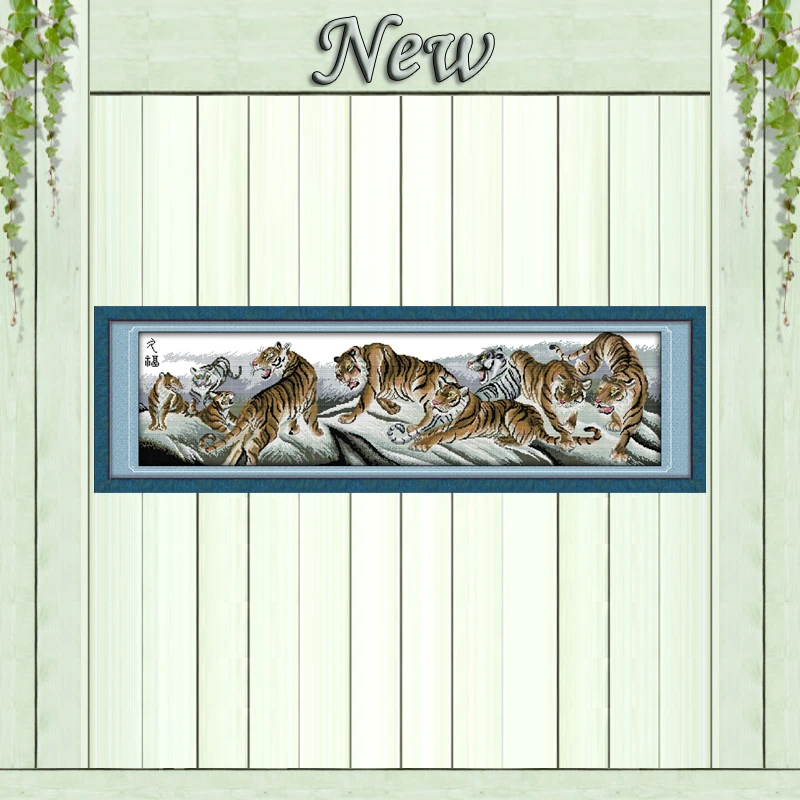 

The nine tigers painting in the mountain Decor Counted Print on canvas Sets embroidery Needlework DMC 11CT 14CT Cross Stitch kit