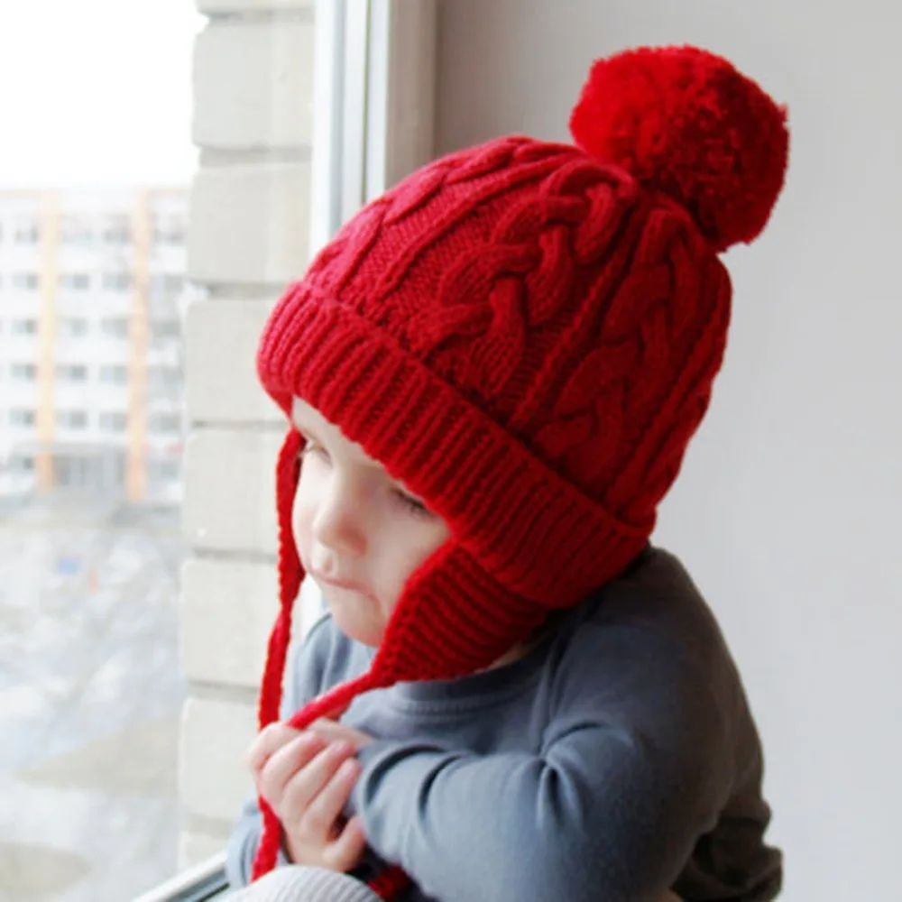 Cute Children Kids Girl &amp Boy Hat Knit Crochet Braided Winter Warm Beanie Cap Pom Ball Solid Caps | Аксессуары для одежды