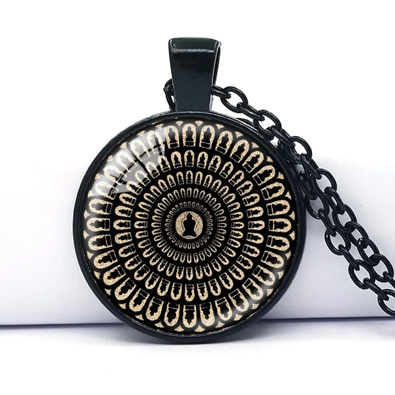 Mysterious mandala necklace sacred geometry jewelry spiritual accessory black buddhist OM symbol yoga pendant for men | Украшения и