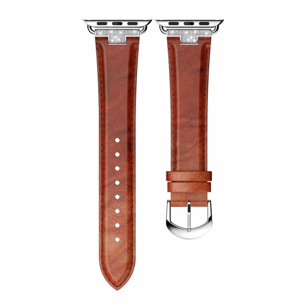 Genuine Leather watch Strap For apple watch band 4 44/40mm Diamond Bracelet for iwatch Series 3 2 1 42/38mm watches accessories