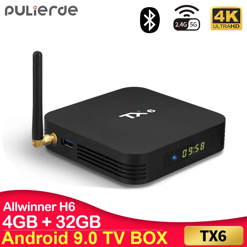 Интеллектуальная ТВ приставка PULIERDE TX6 Android 9 0 4 ГБ 32 Allwinner H6 четырехъядерный