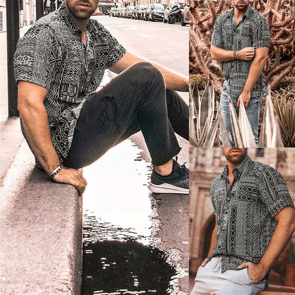 Мужская пляжная рубашка с тропическим принтом Повседневная Свободная хлопковая