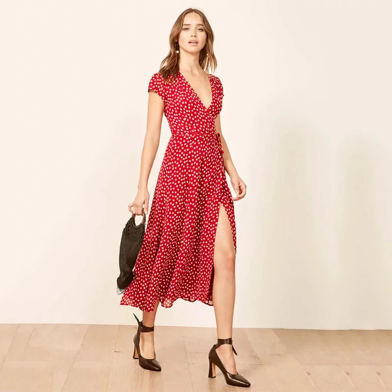 HLMFS женское пляжное платье в горошек красное модное богемное летнее Женские