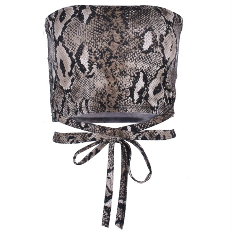 Змеиный принт хип хоп для женщин укороченная без бретелек крест Boob трубы Топы