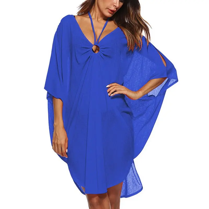 Laamei Summer 2018 Women Clothing Sexy Oversize Dress Boho Mini Vestidos V Neck Batwing Sleeve Beach Dresses | Женская одежда