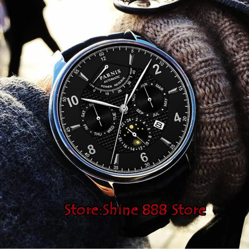 Автоматические Мужские наручные часы Parnis 42 мм с сапфировым стальным резервуаром