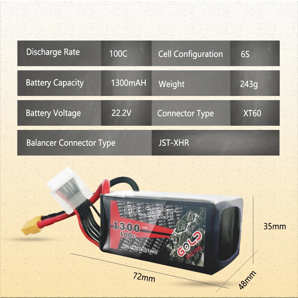 GOLDBAT 1300mAh 6S lipo батарея для Дронов fpv Lipo 22 2 V 100C упаковка с штепсельной вилкой XT60