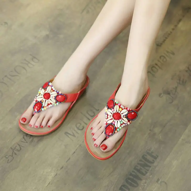 

Slipper female women sandals 2022 new beach outdoor summer women shoes flip flops ethnic bead shoes woman slippers