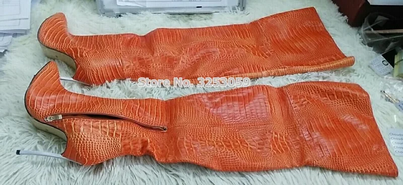 as picture ALMUDENA/пикантные женские черные высокие сапоги из змеиной кожи на тонком металлическом каблуке модельные Сапоги выше колена с острым носком на молнии Прямая поставка - Цвет: as picture