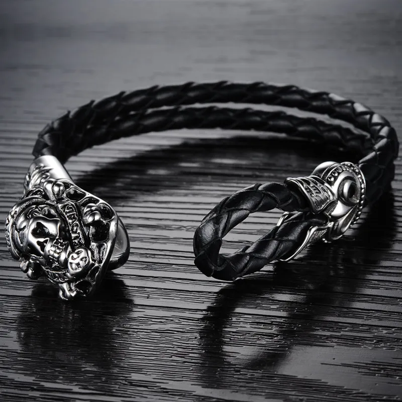Браслеты из натуральной кожи для мужчин и женщин черные модные браслеты