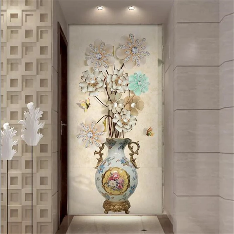 wellyu Custom wallpaper fashion 3D photo murals papel de parede stereo blossom rich vase entrance background wall paper mural |