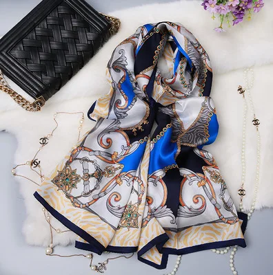 2017 Luxury Brand Women Big Chain Silk Scarf 2018 Sexy Real Scarves 55x175cm Shawls Twill | Аксессуары для одежды