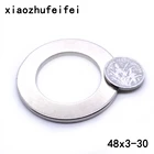 10 шт., 48x3 мм, отверстие: 30 мм, суперпрочные Круглые неодимовые магниты с потайным кольцом, редкоземельные магниты N50, 48*3 мм, отверстие 30 мм
