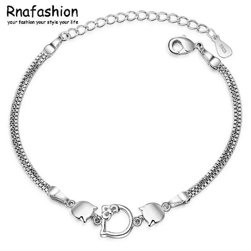 RNAFASHION белый кристалл ААА 925 серебро Hello Китти браслет милые браслеты для женщин