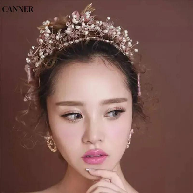 Canner розовая Хрустальная Свадебная Корона Ручной Работы тиара головная повязка