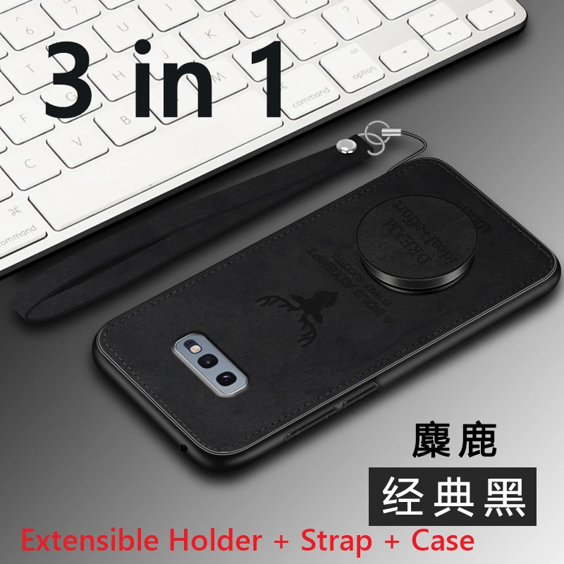 Deer-3in1-Black Накладка Олень чехол s Прочный ТПУ чехол для samsung galaxy S10 lite S8 S9 Plus Note 8 9 ремешок магнитный автомобильный держатель удача Лось - Цвет: Deer-3in1-Black