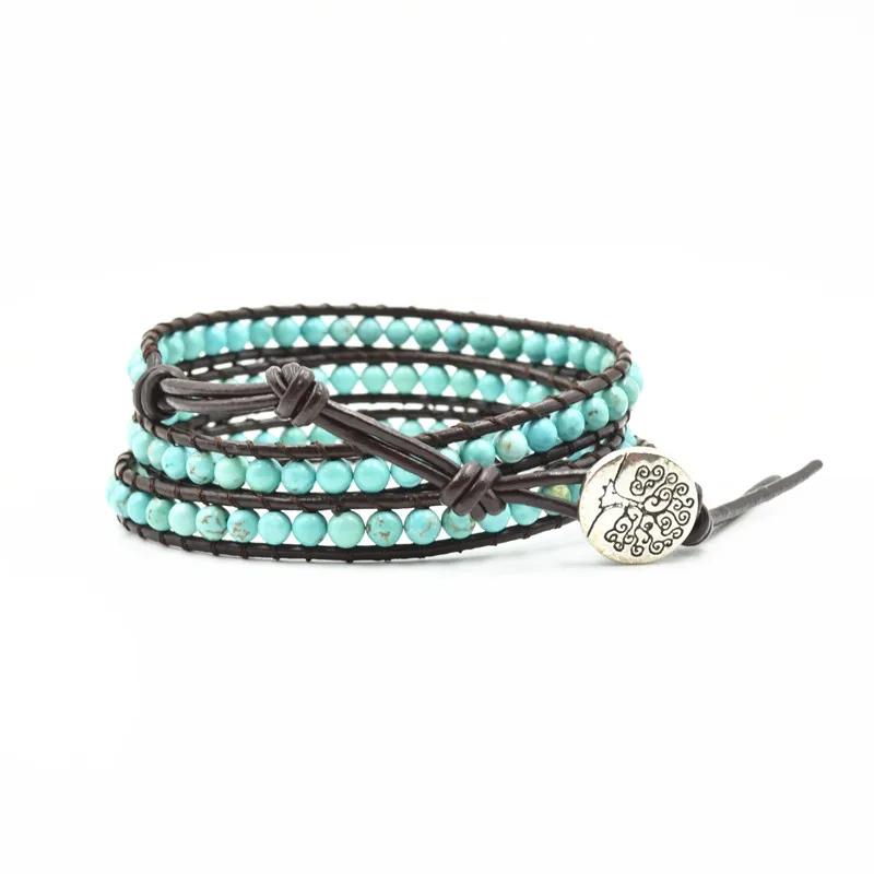 Women Boho Bracelet Vintage Leather Wrap Semi Precious Stone Beaded Cuff Girl's Gift Dropship | Украшения и аксессуары