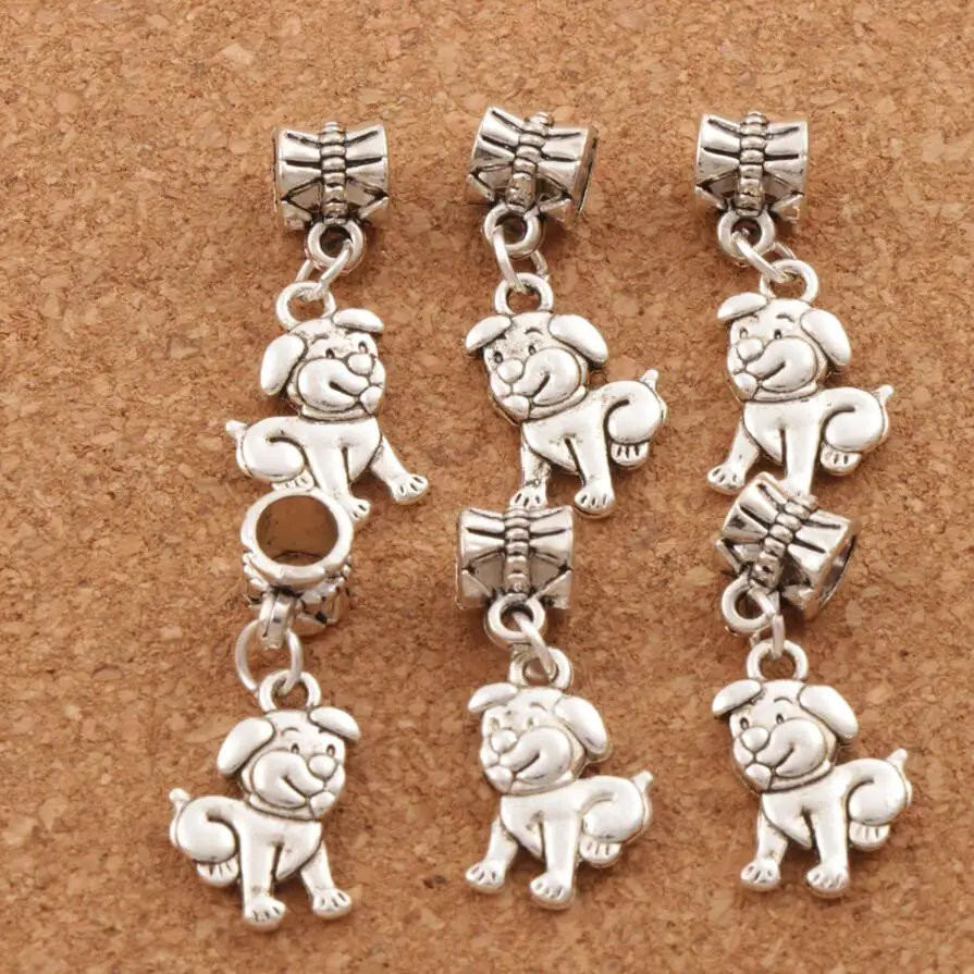 

Cute Dog Metal Big Hole Beads Dangle Fit European Charm Bracelets Jewelry DIY B116 13pcs 11.4x28mm Zinc Alloy/Bronze