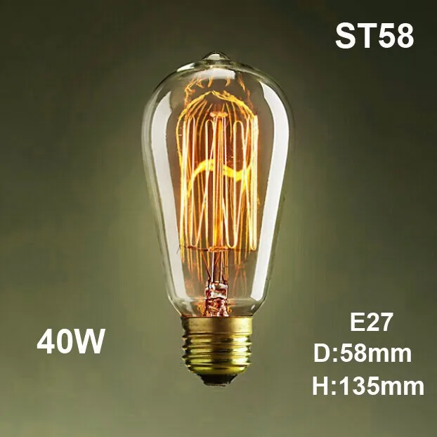 ST58 40W AC220V CLAITE лампочка эдисона 40 Вт Ретро Винтаж T45 ST58 T11 T10 T185 T30 BT58 ST64 E27 110 V/220 промышленные лампы накаливания - Цвет: ST58 40W AC220V