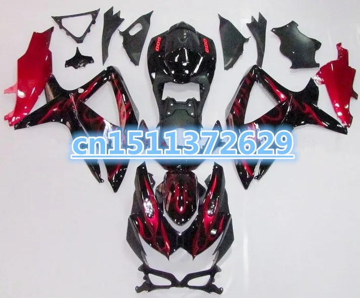 

Dor-For A GSXR600/750 K8 2008 2009 2010 08 09 ABS Fairing Kits GSXR600 750 08 09 10 - Red Flame - Black/Red for SUZUKI D