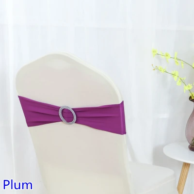 PLUM 26 цветов блестящие круглые пряжки спандекс стул створки ленты для свадебных стульев лайкра стрейч на стул группа Универсальный отель вечерние шоу - Цвет: PLUM