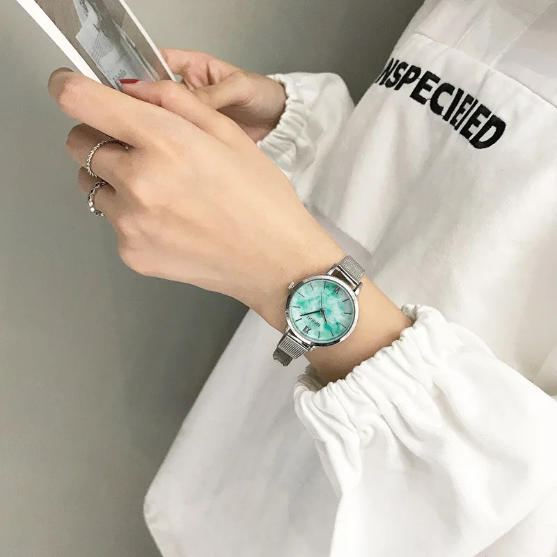 Ulzzang Классические наручные часы из нержавеющей стали с ремешком сеткой женские
