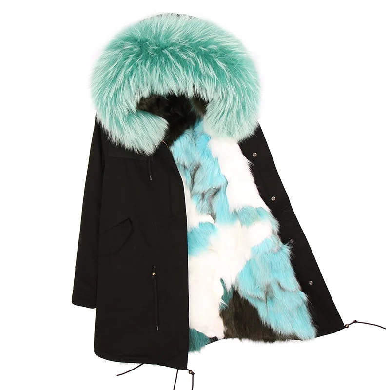 2024 MAOMAOKONG Natural Real Fox Fur Lining Coat Women Collar Long Jacket Coats Winter Thick Parkas
