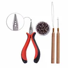 Лидер продаж! Набор инструментов для наращивания волос, 1 флакон100 шт. микрозвеньевБусин + 1 вытягивающая игла + 1 шт. плоскогубцы с 3 отверстиями