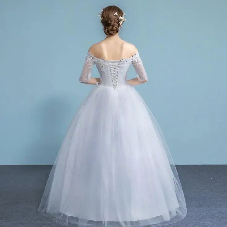 VAMOLASC Кристалл лодочка шеи Кружева Аппликации бальное платье Свадебные платья