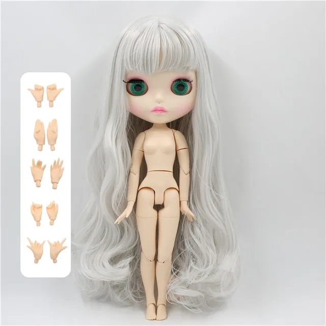 doll with hands A Заводская шарнирная кукла blyth joint body белая кожа новая матовая для лица седые волосы с челкой 30 см BL1003 - Цвет: doll with hands A