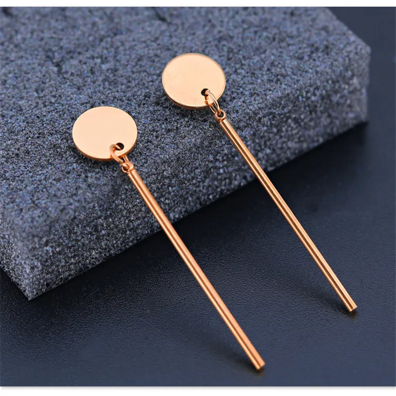 

DE41 Titanium Women Length Drop Earrings 316l Stainless Steel Earring Rose Gold-Color IP Plating No Fade Allergy Free