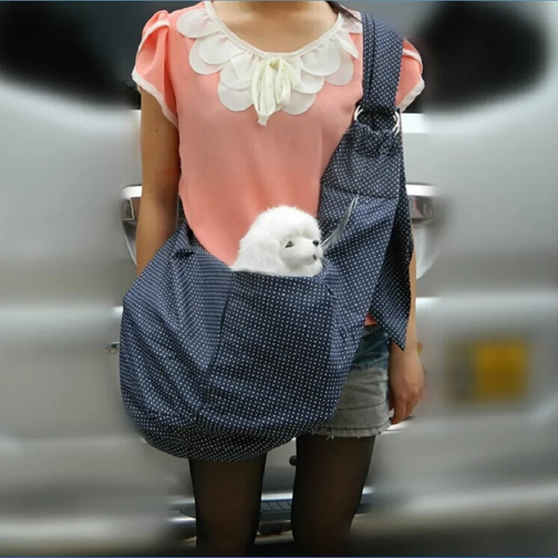 Сумка-переноска для собак двойная ткань дышащая портативная маленькая в горошек