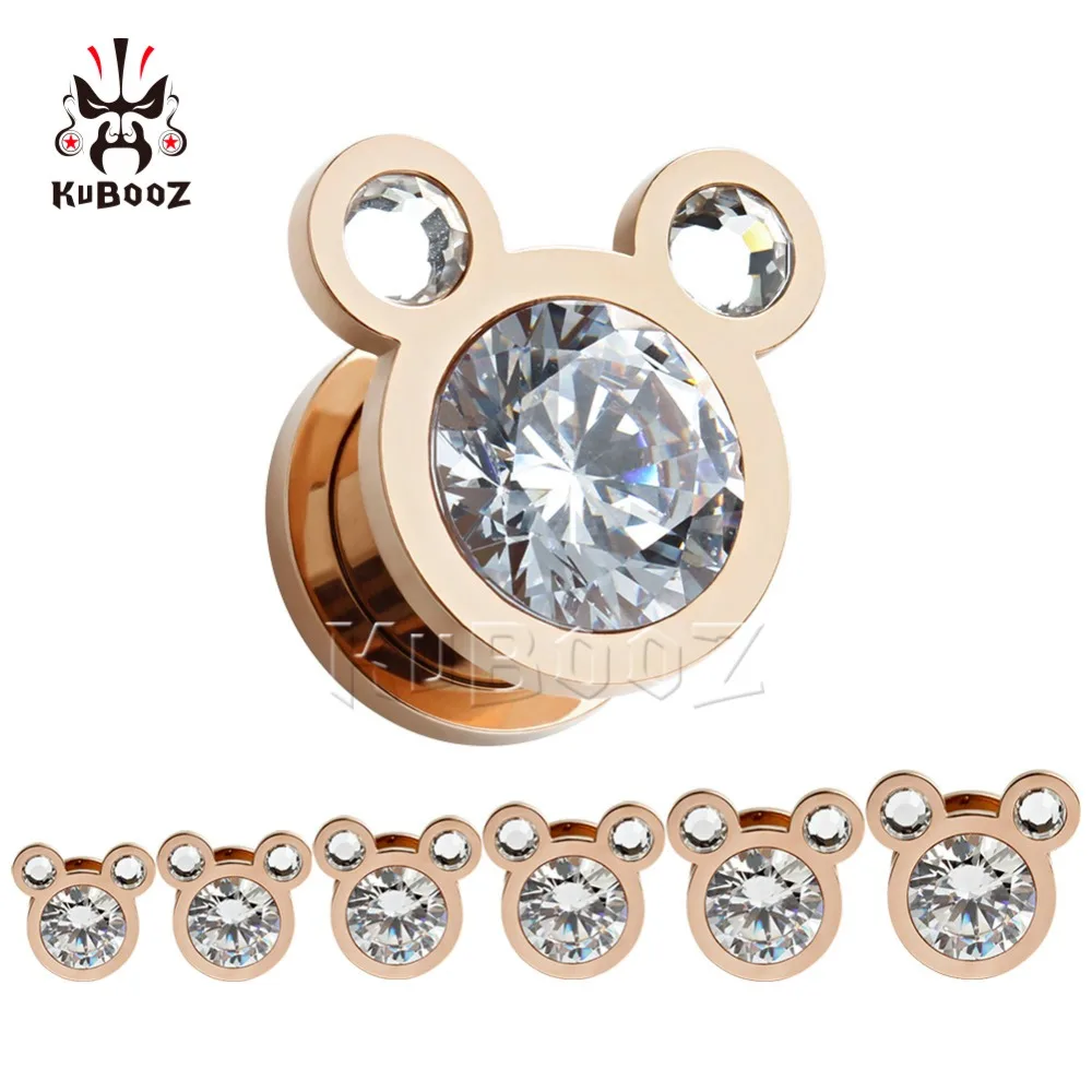 KUBOOZ, 2 шт., ушные носилки, пирсинг, пробки, туннели, циркон, нержавеющая сталь, ювелирные изделия для тела, серьги, измерительные приборы, расширитель для подарка, для женщин и мужчин