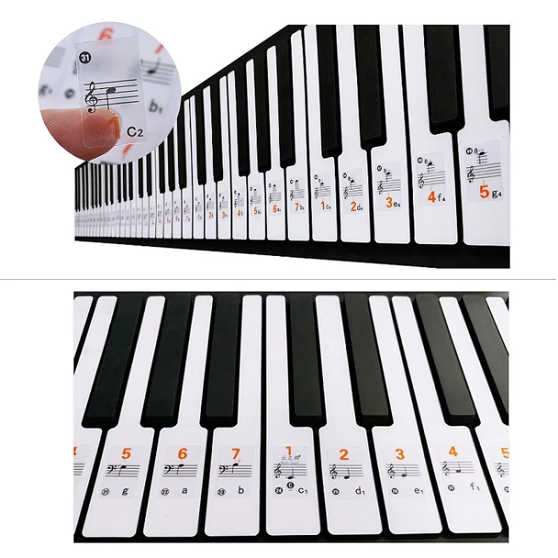 Фортепианная наклейка прозрачная в форме рояля стикер для клавиатуры 49/61