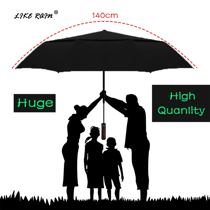 LIKE RAIN 140cm Large Men Business Automatic Umbrella Rain Women Strong Windproof Double Layer Folding Sun Golf Umbrella UBY30