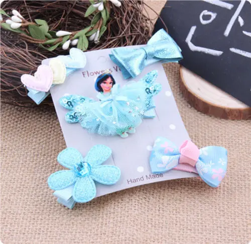 5Pcs Newborn Kids HairPins Cute Hair Accessories Baby Girl Cartoon Princess Motifs Clip Set Headband Gift For | Мать и ребенок