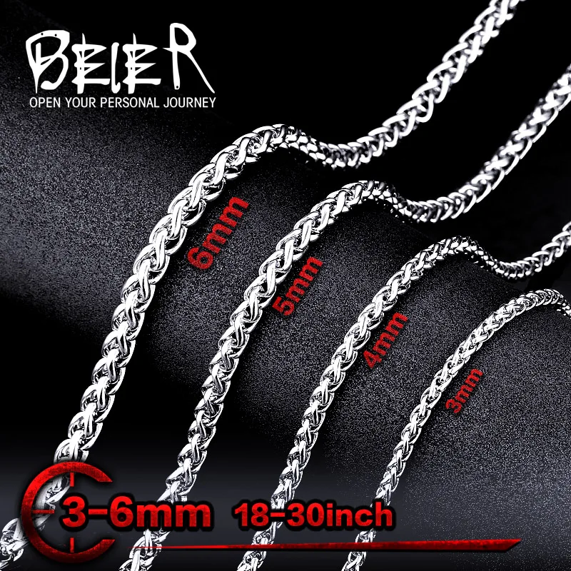 

Beier 3/4mm stainless steel necklace trendy chain necklace boy man necklace chain Silver Color LLBN1006